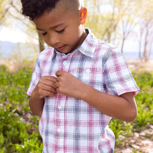 Linen Short Sleeve Shirt with Side Vent