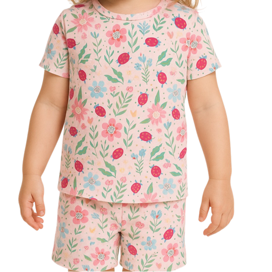 Ladybug Flower Garden Summer Pajama Set