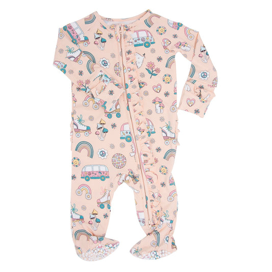 Retro Roller Skates Ruffle Baby Footie