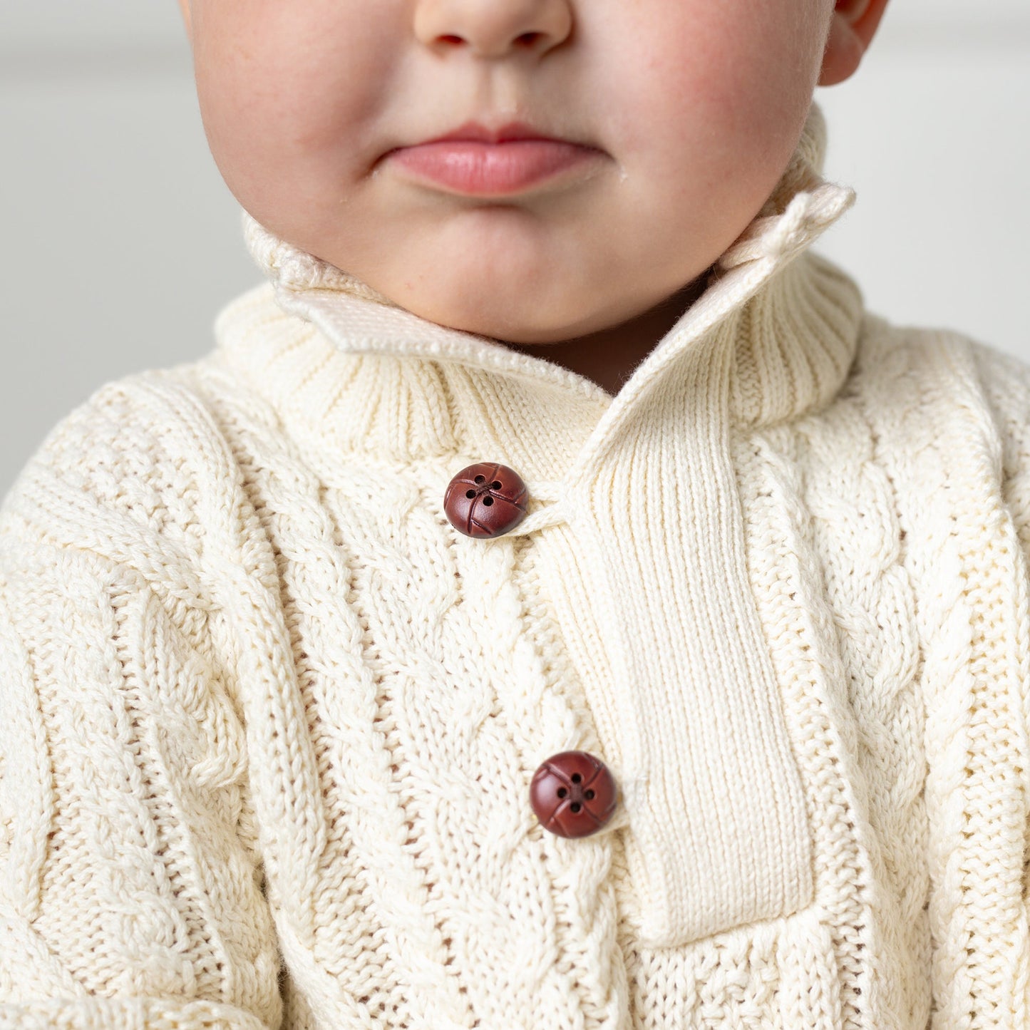 Mock Neck Cable Sweater with Buttons