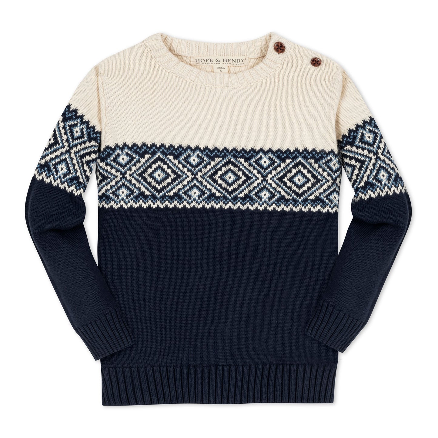 Intarsia Crew Neck Button Sweater