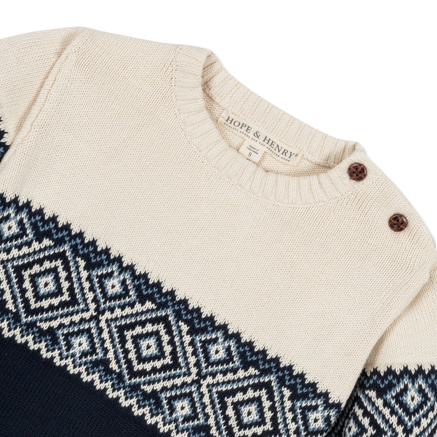 Intarsia Crew Neck Button Sweater