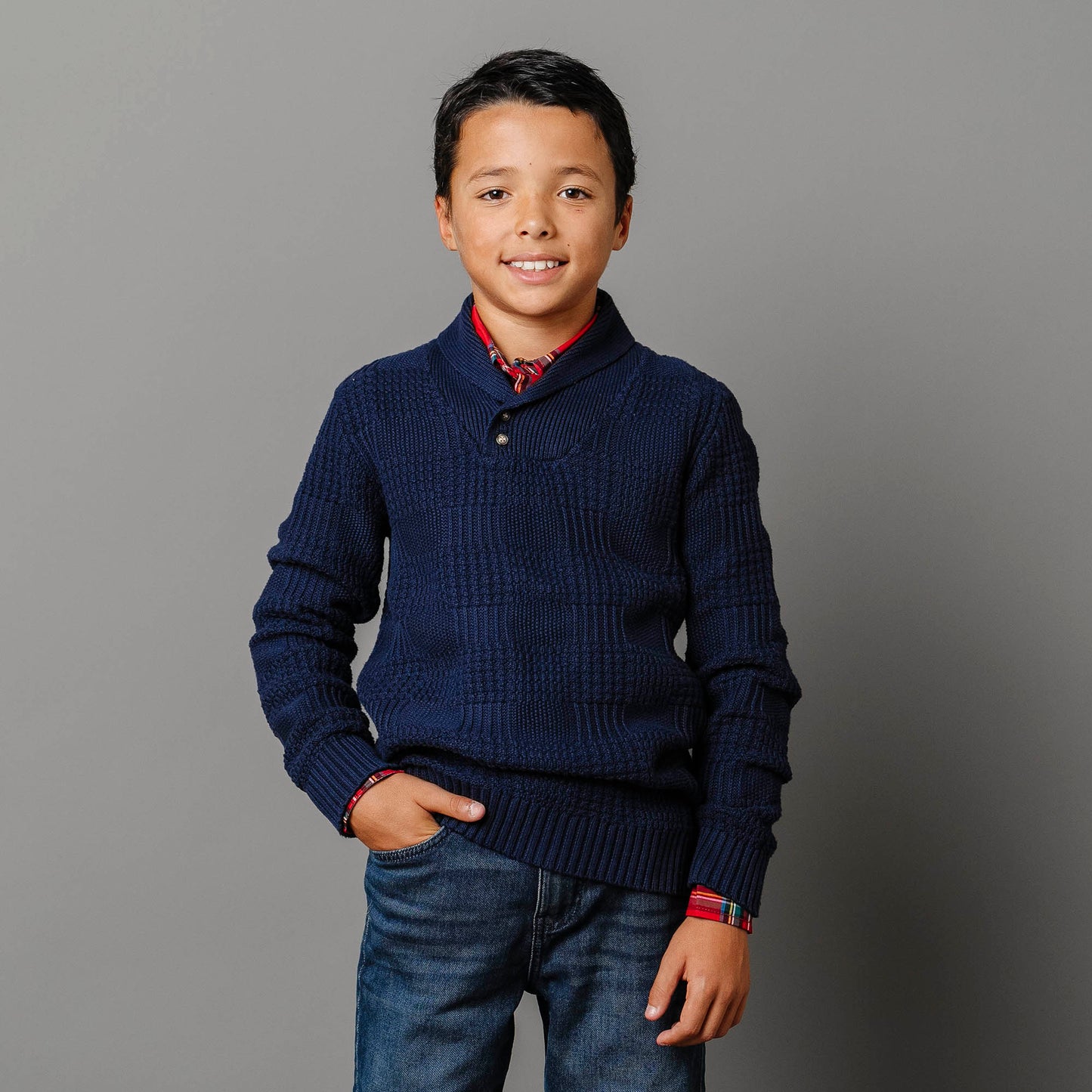 Textured Shawl Collar Sweater