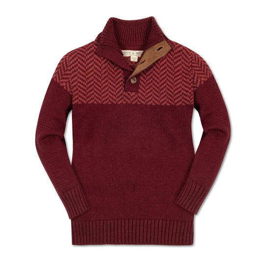 Intarsia Yoke Mock Neck Sweater