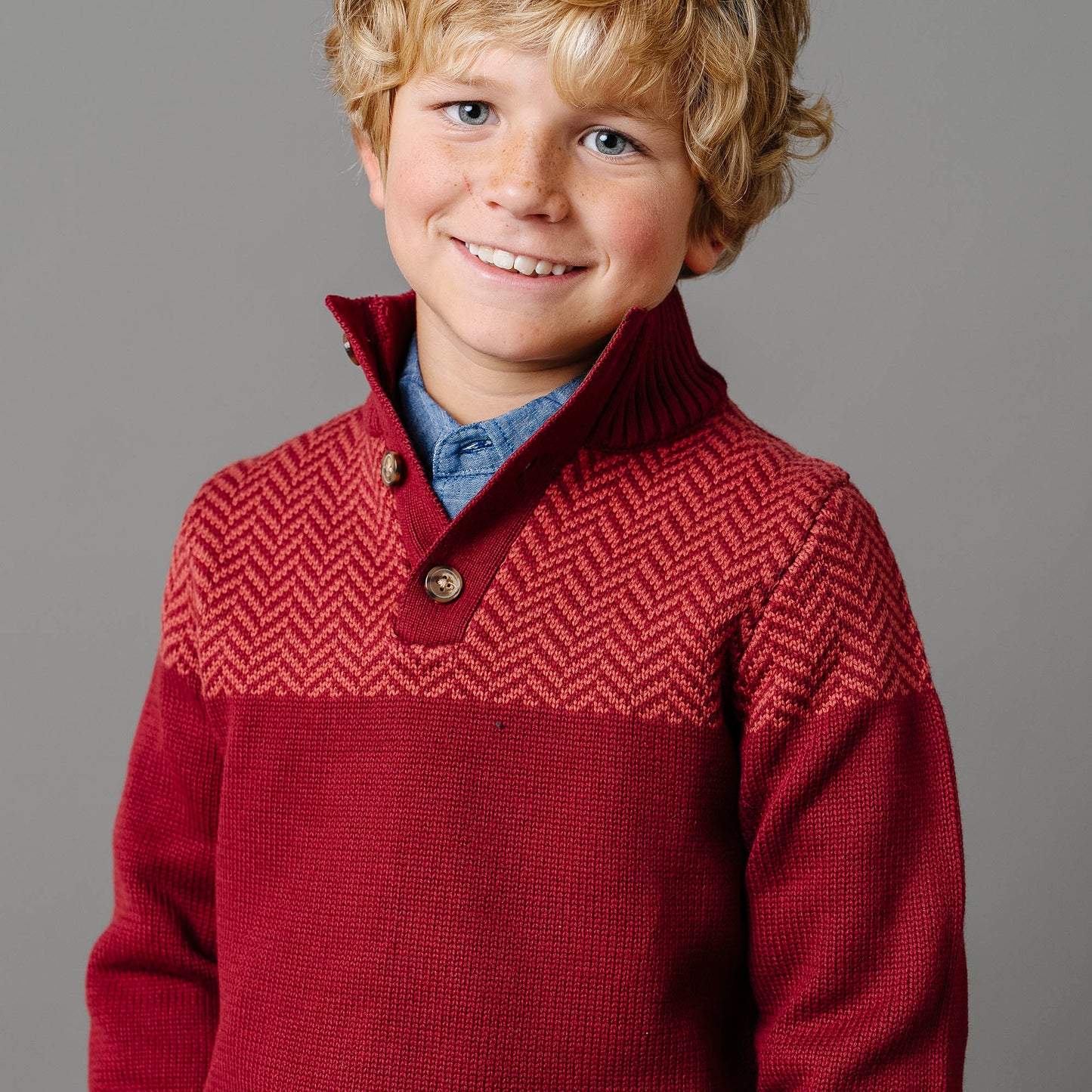 Intarsia Yoke Mock Neck Sweater