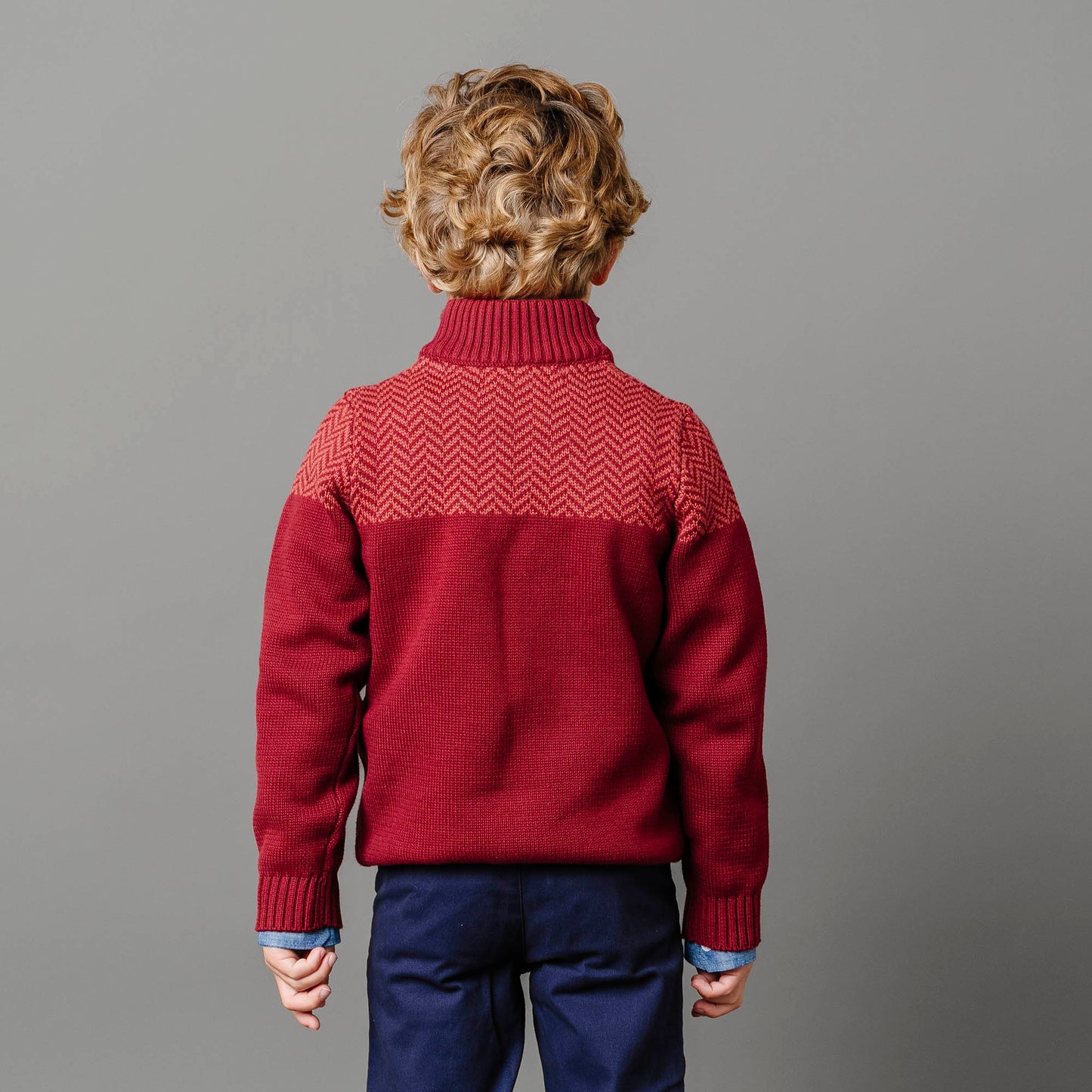 Intarsia Yoke Mock Neck Sweater
