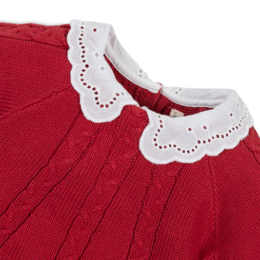 Eyelet Collar Cable Sweater - Baby