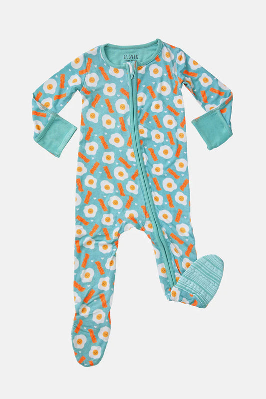 Soft & Stretchy Zipper Footie - Bacon & Eggs Haze