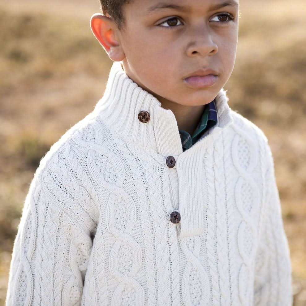 Mock Neck Cable Sweater with Buttons - Baby